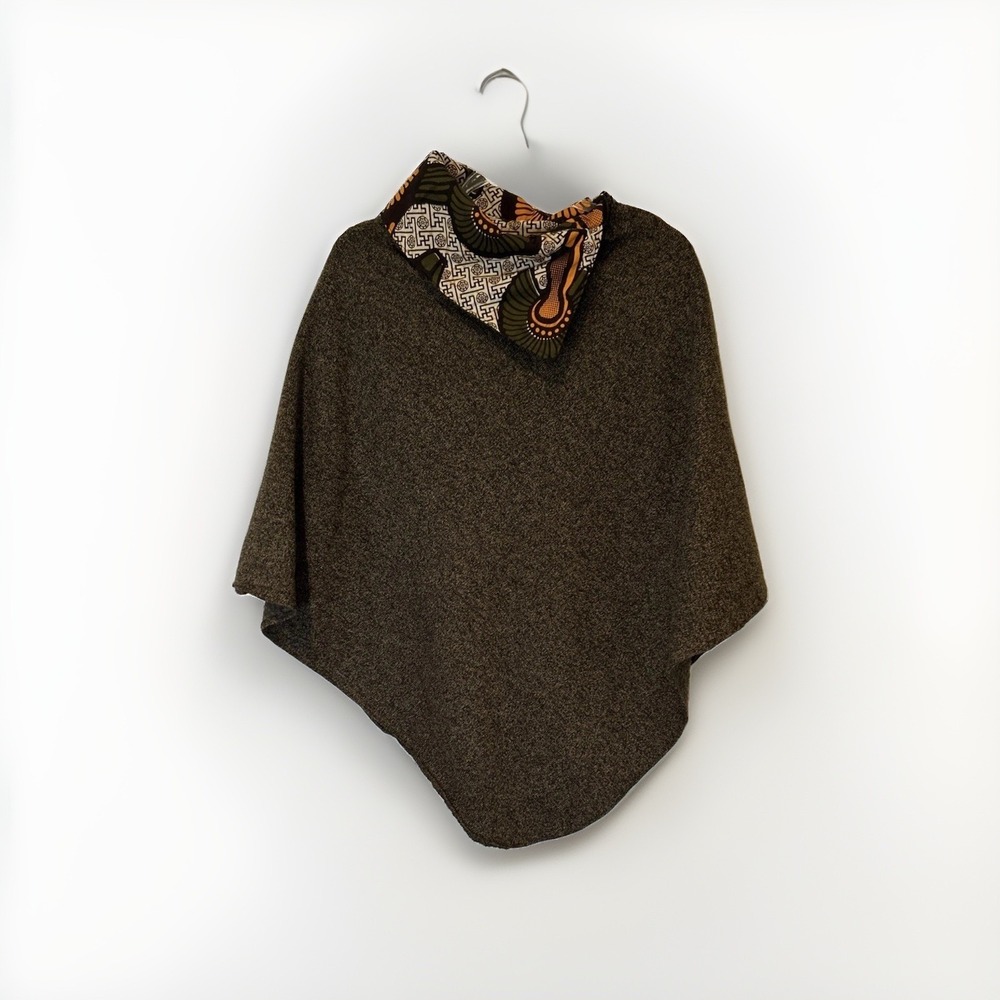 Unbranded Fleece Poncho Women One Size Brown Asymmetrical Ankara Zip Collar Wrap
